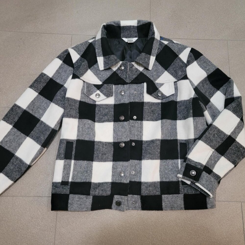 Christopher & Banks Black White Buffalo Plaid Flannel Jacket XL